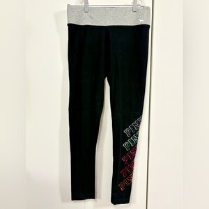 VICTORIA’S SECRET PINK Women’s M Black Yoga Multicolor Logo Sequin Leggings